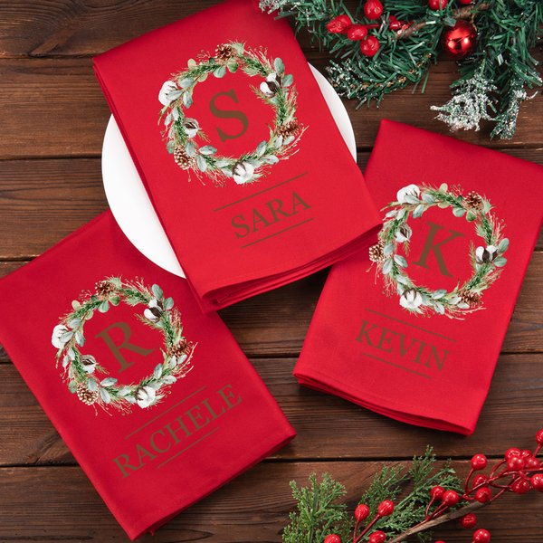 Tovagliolo rosso personalizzato in 100% cotone con iniziale e nome decorazione natalizia per la tavola regalo di Natale per famiglia e amici