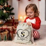 Personalised Birth Flower Heart Initial Drawstring Gift Bag with Name Birthday Anniversary Christmas Gift for Kids Family Friends