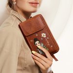 Personalised Cartoon Reading Character PU Leather Phone Wallet Crossbody Bag with Birth Flower and Name Birthday Christmas Gift for Family Friends