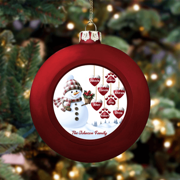 Personlig 1-14 Paw Prints Hearts Snowman Julkulprydnad med namn och text Juldekoration Julklapp till familj och vänner