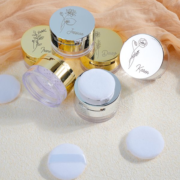 Personalised Birth Flower Makeup Box with Name and Powder Puff Travel Essentials Birthday Gift for Women