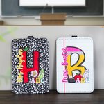 Gepersonaliseerde Potlood Compositie Notebook papier PU lederen ID Badge houder met tekst Terug naar school Waardering Gift voor leraar