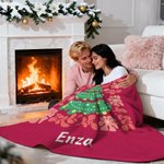 Coperta morbida personalizzata con nome e testo tema albero di Natale floreale colorato decor per casa regalo di Natale per famiglia e amici