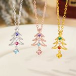 Personalised 1-4 Family Birthstones Christmas Tree Necklace Dainty Jewellery Christmas Anniversary Gift for Mom Grandma