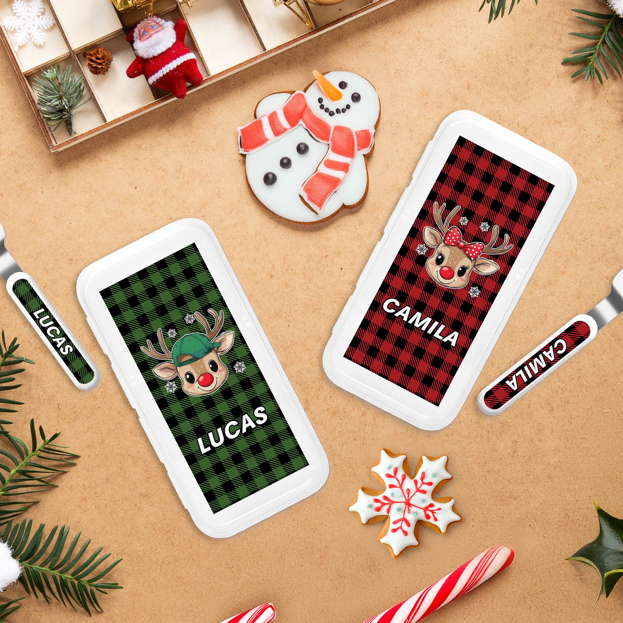 Set de couverts 3 pièces en acier inoxydable avec nom et étui Cadeau de Noël pour garçons et filles