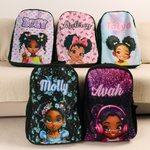 Personalized Cartoon Black Girl Backpack Lunch Bag Pencil Case Water Bottle Set with Name Back to School Christmas Gift for Black Girls