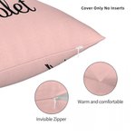 Personalized Birth Flower Pink Bow Multicolor Throw Pillow Cover with Name Home Decor Birthday Anniversary Gift for Women Girls