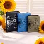 Personalized Sunflower PU Leather Bible Cover with Carry Handle and Name Prayer Baptism Religious Gift for Christians