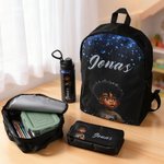 Personalised African Boy Pattern Backpack Lunch Bag Pencil Case Water Bottle Set of 4 with Name Back to School Christmas Gift for Boys Students