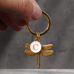 Porte-clés portable personnalisé libellule avec breloque initiale Utilisation quotidienne Cadeau d'anniversaire pour les amoureux de la libellule