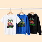 Personalised Big Wheel Off-Road Lorry Multicolour Kid's T-shirt Sweatshirt Hoodie with Age and Name Birthday Christmas Gift for Kids