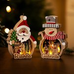Ornement en Bois Personnalisé avec Nom Style Père Noël Bonhomme de Neige avec Lumière LED Cadeau de Noël pour la Famille les Amis