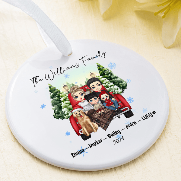 Personalized Christmas Cartoon Character Ornament with Name and Title, Ceramic Christmas Tree Hanging Decor, Xmas Keepsake, Christmas Gift for Family