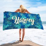 Personlig vågor Tie Dye snabbtorkande strandhandduk med namn reseförnödenheter strandfest födelsedagspresent för kvinnor män