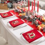 Personalized Cartoon Reindeer Initial 100% Cotton Red Reusable Napkin with Name Table Decor Christmas Gift for Family Friend