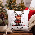 Gepersonaliseerd Schattig Rendier Kerstboom Zacht Kussenovertrek met Naam Home Decor Kerst Verjaardagscadeau voor Familie Vrienden
