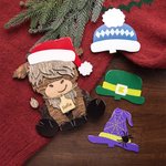 Personalized Cute Highland Cow Wooden Tabletop Decor with 12 Interchangeable Hats and Engraved Name Ear Tag Christmas Easter Gift for Cow Lovers