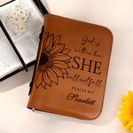 Personalized Sunflower PU Leather Bible Cover with Carry Handle and Name Prayer Baptism Religious Gift for Christians