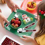 Personalised Cartoon Reindeer Snowflake Plaid Kid Stainless Steel Fork Spoon Knife 3 Pcs Cutlery Set with Name and Case Christmas Gift for Boys Girls