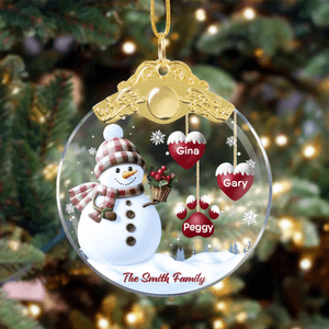 Personalised 1-14 Paw Prints Hearts Snowman Glass Ornament with Names and Text Christmas Tree Decor Gift for Family Friends