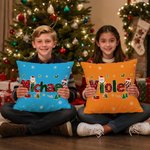 Personalized Cute Santa Claus Elk Snowflake Throw Pillow Cover with Name Home Decor Christmas Gift for Family Friends