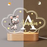 Personlig Söta Djur Stjärna Moln Stil Akryl LED Nattlampa med Träbas och Namn Födelsedag Jubileum Present till Barn Nyfödd