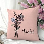 Personalized Birth Flower Pink Bow Multicolor Throw Pillow Cover with Name Home Decor Birthday Anniversary Gift for Women Girls