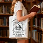 Personalized Retro Reading Girl Striped Tote Bag with Name Birthday Christmas Graduation Gift for Book Lovers Bookworms