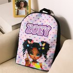 Personalized Cartoon Black Girl Backpack Lunch Bag Pencil Case Water Bottle Set with Name Back to School Christmas Gift for Black Girls