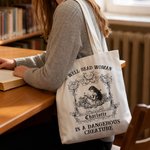 Personalized Retro Reading Girl Striped Tote Bag with Name Birthday Christmas Graduation Gift for Book Lovers Bookworms