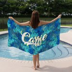 Personlig vågor Tie Dye snabbtorkande strandhandduk med namn reseförnödenheter strandfest födelsedagspresent för kvinnor män