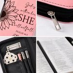 Personalized Sunflower PU Leather Bible Cover with Carry Handle and Name Prayer Baptism Religious Gift for Christians