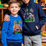 Personalised Big Wheel Off-Road Lorry Multicolour Kid's T-shirt Sweatshirt Hoodie with Age and Name Birthday Christmas Gift for Kids