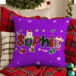 Personalized Cute Santa Claus Elk Snowflake Throw Pillow Cover with Name Home Decor Christmas Gift for Family Friends