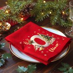 Personalized Cartoon Reindeer Initial 100% Cotton Red Reusable Napkin with Name Table Decor Christmas Gift for Family Friend