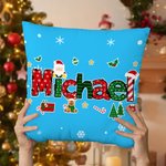 Personalized Cute Santa Claus Elk Snowflake Throw Pillow Cover with Name Home Decor Christmas Gift for Family Friends