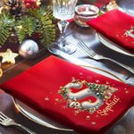 Personalized Cartoon Reindeer Initial 100% Cotton Red Reusable Napkin with Name Table Decor Christmas Gift for Family Friend