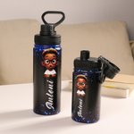 Personalised African Boy Pattern Backpack Lunch Bag Pencil Case Water Bottle Set of 4 with Name Back to School Christmas Gift for Boys Students