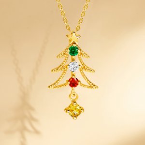 Personalised 1-4 Family Birthstones Christmas Tree Necklace Dainty Jewellery Christmas Anniversary Gift for Mom Grandma