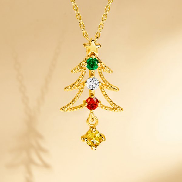 Personalized 1-4 Family Birthstones Christmas Tree Necklace Dainty Jewelry Christmas Anniversary Gift for Mom Grandma
