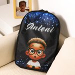 Personalised African Boy Pattern Backpack Lunch Bag Pencil Case Water Bottle Set of 4 with Name Back to School Christmas Gift for Boys Students