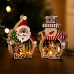 Personalisierte Weihnachtsmann Schneemann Dekofigur aus Holz mit Namen und LED-Licht Haus Deko Weihnachtsgeschenk für Familie Freunde
