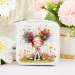 Personalised Cartoon Quirky Girl PU Leather Jewellery Box with Name Portable Travel Accessories Birthday Gift for Women Girls