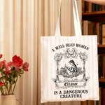 Personalized Retro Reading Girl Striped Tote Bag with Name Birthday Christmas Graduation Gift for Book Lovers Bookworms