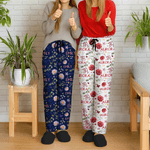 Personalised Colorful Birth Flower Pajama Pants with Name and Initial Birthday Chrismas Gift for Family Friends