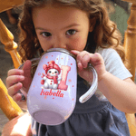 Personalized Cartoon Santa Hat Snowman Bow Initial 10 oz Insulated Sippy Cup with Name and Handle Baby Shower Birthday Gift for Toddler Kid