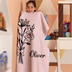 Personalisierte Geburt Blume rosa Schleife Multicolor weiche Decke mit Namen Home Decor Geburtstag Jahrestag Weihnachten Geschenk für Sie