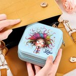 Personalised Cartoon Quirky Girl PU Leather Jewellery Box with Name Portable Travel Accessories Birthday Gift for Women Girls