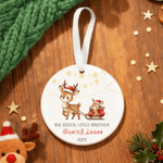 Personalised Watercolour Animal Siblings Christmas Ceramic Ornament with Title Name and Year First Christmas Gift for Newborns