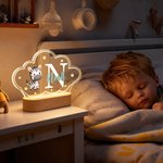 Personlig Söta Djur Stjärna Moln Stil Akryl LED Nattlampa med Träbas och Namn Födelsedag Jubileum Present till Barn Nyfödd